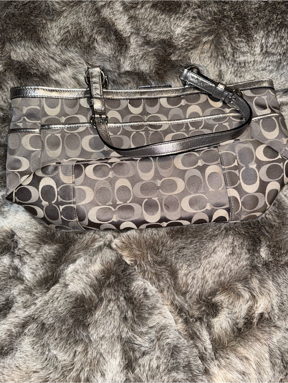 Coach Metallic Taupe Signature Satchel - Picture 2 of 3